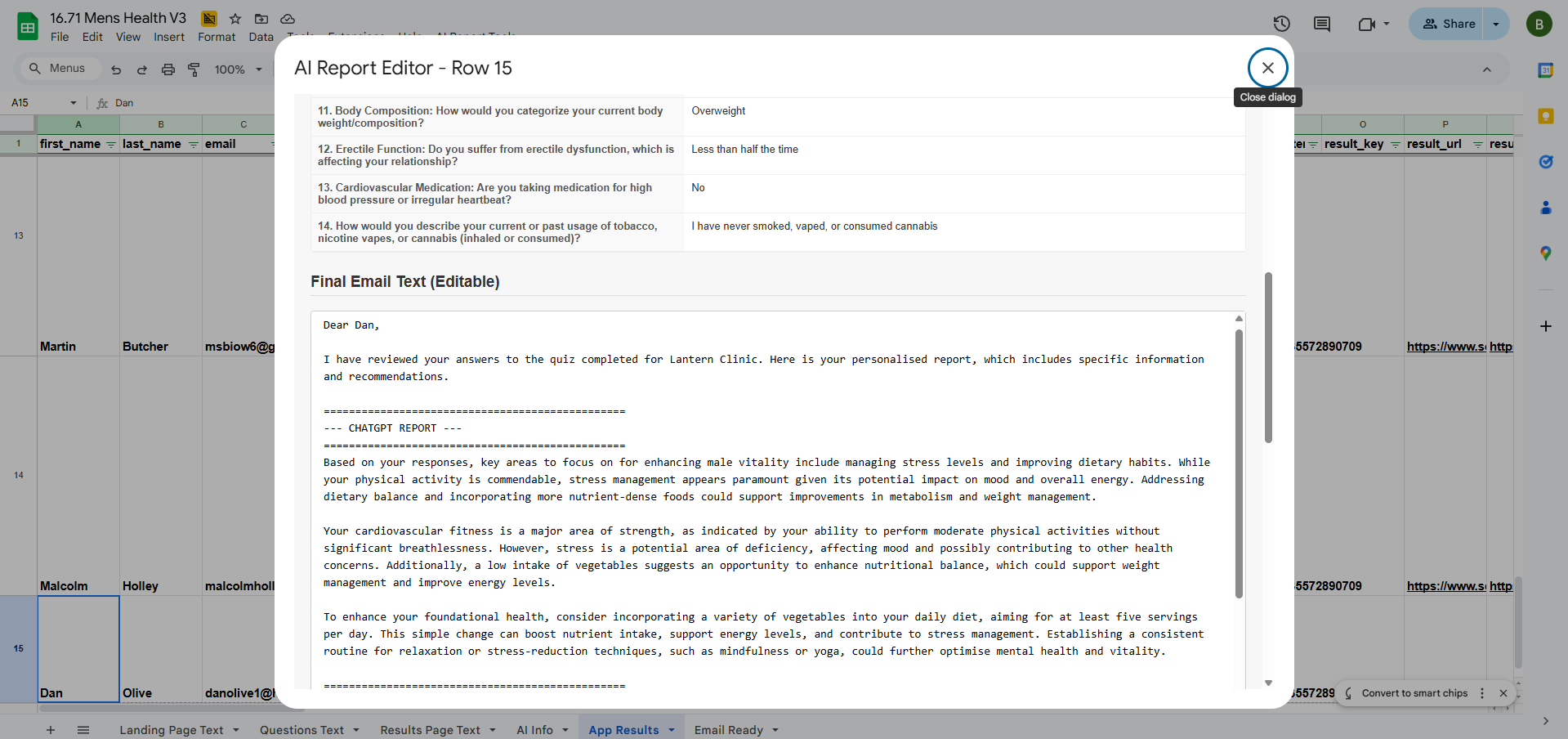 AI Report Creator generating personalised emails